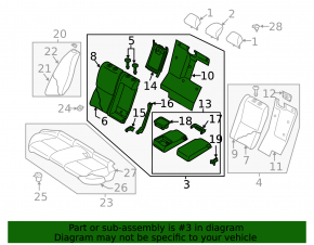Rear row of seats 2nd row Infiniti Q50 17-20 leather black, split back