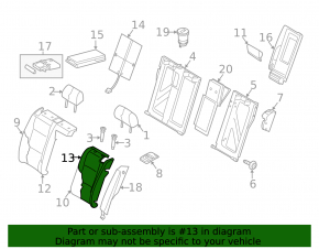 Left rear seat backrest for Audi A4 B8 13-16, black leather, fabric cut