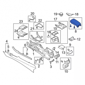 Central console armrest Ford Fusion mk5 13-16 leather black with red stitching