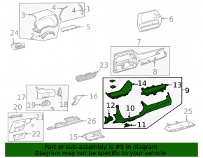 Lower dashboard trim Toyota Highlander 20-24 black, dents