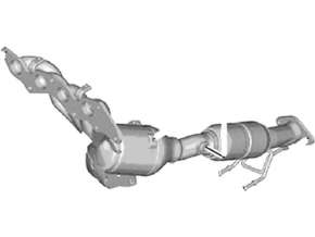 Exhaust manifold with catalytic converter Ford Fusion mk5 13-20 hybrid, plug-in, rusty, mesh torn, bolts broken