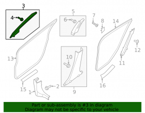 Front pillar trim upper right Nissan Sentra 13-17 gray