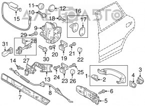 Front right door handle mechanism VW Touareg 11-17 under keyless