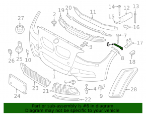 Front bumper mount, upper right fender, BMW 2 Series F22 14-21 228i, 230i without M package, M235i, M240i