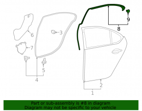 Upper rear right door seal for Lexus LS460 LS600h 07-17