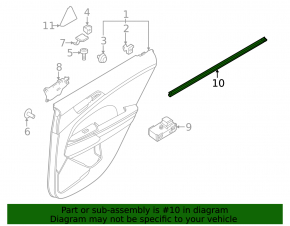 Inner glass seal for the rear left door of a Kia Sportage 23-26