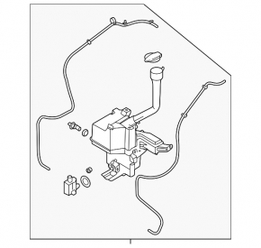 Kia Sorento 21-26 HEV, PHEV windshield washer reservoir complete with filler neck, cap, sensor, and motor