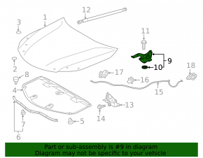 Hood hinge left Lexus ES300h ES350 13-18