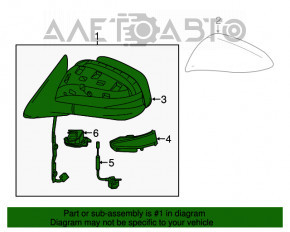 Left side mirror assembly for Toyota Highlander 14-19, convex, turn signal, backlight