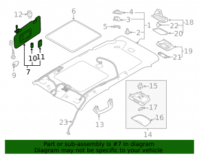 Right visor Subaru Forester 19-SK gray, under the sunroof, without a hook, with backlight, for cleaning