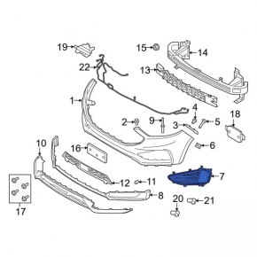 Front bumper grille right Ford Edge 19-24 under fog lights with matte chrome molding