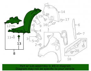 Front right fender liner for Chevrolet Volt 11-15
