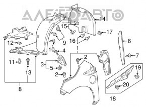 Front right fender liner for Chevrolet Volt 11-15