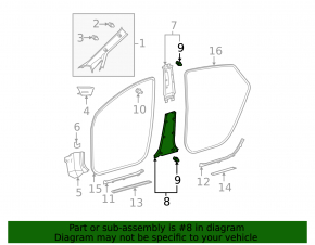 Lower left center pillar trim, gray, Toyota Prius 2009-2010