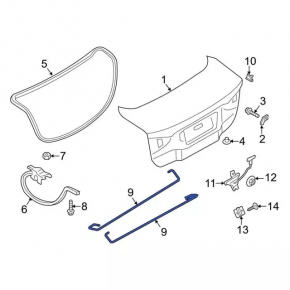 Left trunk lid hinge torsion bar Ford Fusion mk5 13-20 without spoiler