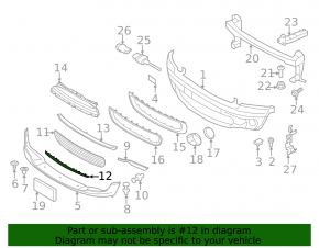 Lower molding of the front bumper Mini Cooper R56 R58 11-15 chrome