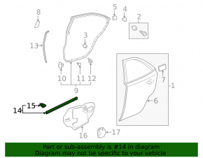 Rear left door seal Lexus Hs250h 10-12 lower