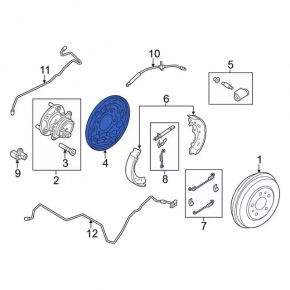 Rear left brake disc cover Ford Focus mk3 11-18 for drums, without parking brake mechanism