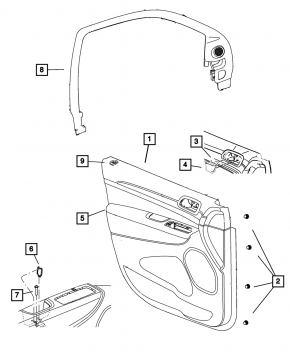 Door trim card front right Dodge Durango 11-12 beige, armrest leather, molding black gloss, Citadel butts