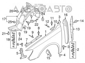 Front left wing Audi A3 8V 15-20 4d with brackets, gray LX7M, corrosion
