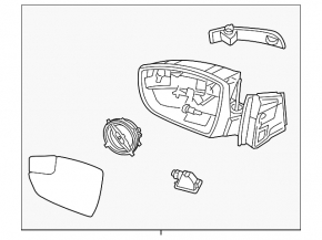 Right side mirror assembly Ford Focus mk3 11-14 pre-rest usa red with turn signal, housing edge curved