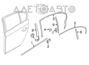 Molding door-glass central rear right BMW 5 F10 11-16 chrome, bent