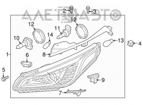 Headlight front left bare Hyundai Sonata 16-17 hybrid halogen