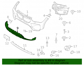 BMW X1 F48 20-22 front bumper lip with parking sensor support