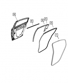 Rear right glass seal with window Chrysler 200 11-14