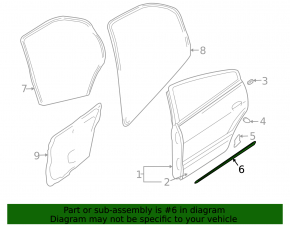 Door-glass molding, central rear left, Mitsubishi Galant 2012