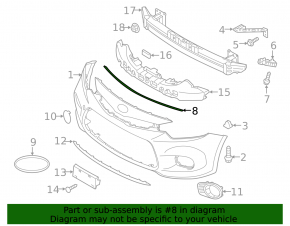 Hood seal on the bumper of Kia Forte 4d 14-16