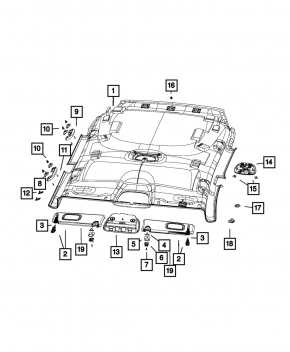 Left visor Jeep Cherokee KL 19 - gray, without hook, with backlight, HOMELINK, for dry cleaning