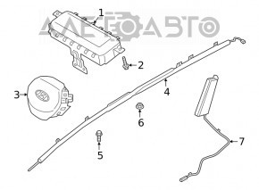 The steering wheel airbag for the driver's side of the Hyundai Santa FE 19-23 is black and has a rusty squib.