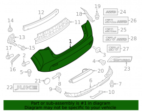 Bare rear bumper for Nissan Juke 15-17 S, SL, SV
