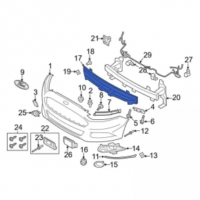 Ford Fusion mk5 13-16 Front Bumper Absorber Part Missing, Broken