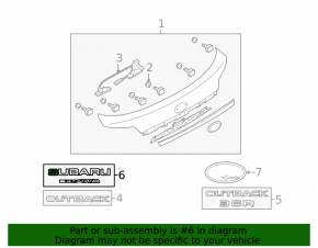 Subaru emblem on the trunk door of a Subaru Outback 10-14