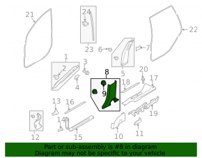 Subaru B9 Tribeca lower left center pillar trim, gray