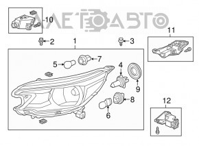 Headlight front left bare Honda CRV 12-14 dorest, broken guide, scratches