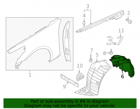 Mudguard front left Infiniti G25 G35 G37 4d 06-15 rear part
