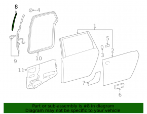Door seal rear left Toyota Sienna 11-20 front upper