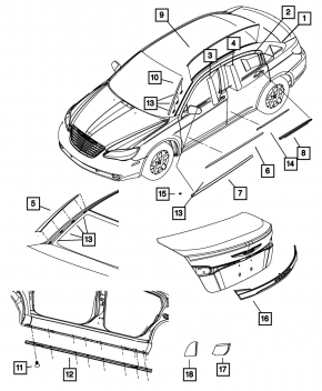 Molding door-glass central front right Chrysler 200 11-14 chrome