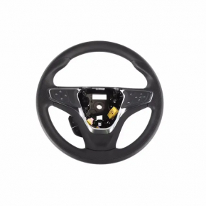 The steering wheel is bare, Chevrolet Bolt 17, black rubber, heated, without buttons and paddles, burnt.
