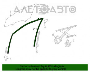 Glass seal front left Toyota Highlander 14-19