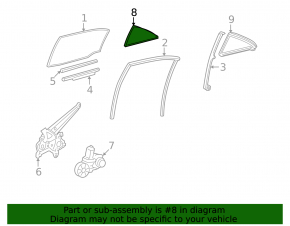 Glass door triangle rear left Lexus Hs250h 10-12 scale