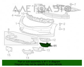 Right bumper grille for Chrysler 200 15-17 without fog lights, without chrome