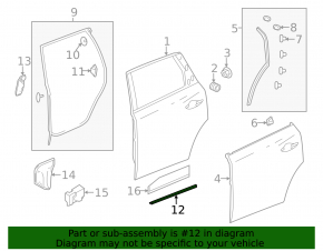 Door seal rear right Acura MDX 14-20 lower