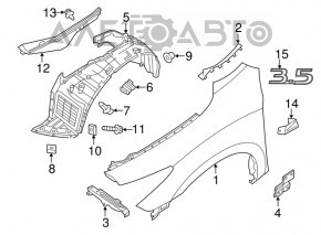 Front right fender liner Infiniti JX35 QX60 16-rest TYC