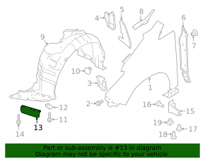 Right front mudguard liner for Nissan Leaf 18-22, type 2