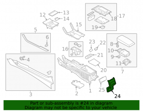 Rear center console trim for Ford Fusion mk5 13-16, black, without air vents, scratches