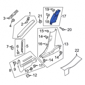 Center pillar trim upper belt right Ford Mustang Mach-E 21-23 black